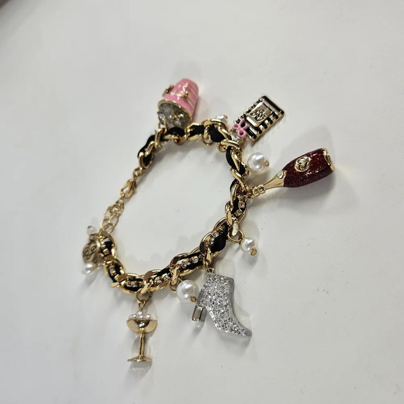 Gold Charm Bracelet with Pink and Silver Accents - Picture 2 of 4